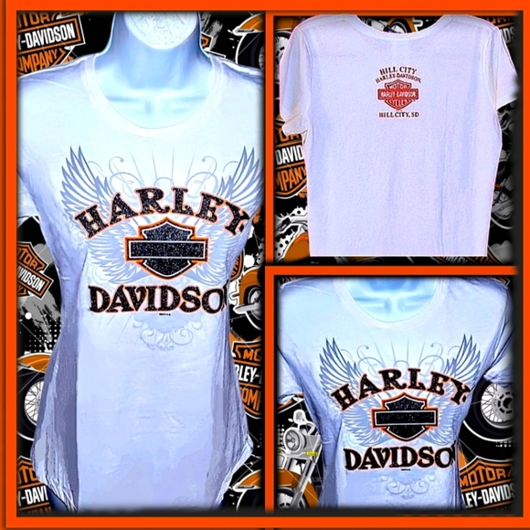 Harley-Davidson Tops - Ladies Vintage Hill City, SD Harley-Davidson Tee w/ Black Sparkle Logo Size L